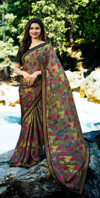 Hensi sarees shop Dyed, Ombre, Solid/Plain, Striped, Woven, Embellished Mundum Neriyathum Georgette, Art Silk Saree(Black)