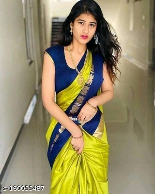 S S CREATION Woven Kanjivaram Pure Silk Saree(Green)