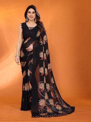 Vedant Vastram Printed Bollywood Chiffon Saree(Black)
