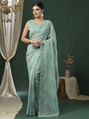 ANOUK Embroidered Bollywood Silk Blend Saree(Light Green)