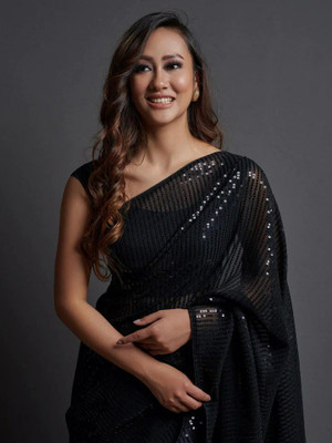 FAMOUS ZONE Embellished Bollywood Georgette Saree(Black)