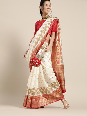 Divastri Floral Print Sambalpuri Silk Blend Saree(Cream)