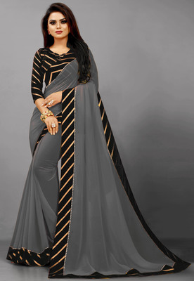 Rashiklal & Co. Solid/Plain Bollywood Georgette Saree(Grey)