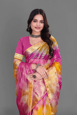 Aarunika BS Solid/Plain Bollywood Organza Saree(Multicolor)