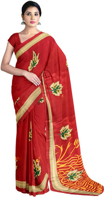 Gaurangi Creation Floral Print Daily Wear Crepe Saree(Red)