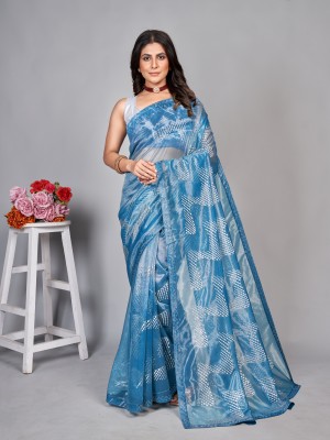 Barkiya Creation Embroidered Bollywood Supernet Saree(Blue)