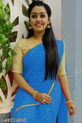 V And V Shop Self Design Bollywood Chiffon Saree(Light Blue)