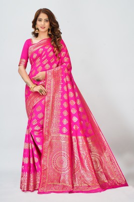 AAGIRI Self Design, Floral Print, Embellished, Woven, Applique Banarasi Jacquard, Art Silk Saree(Pink)