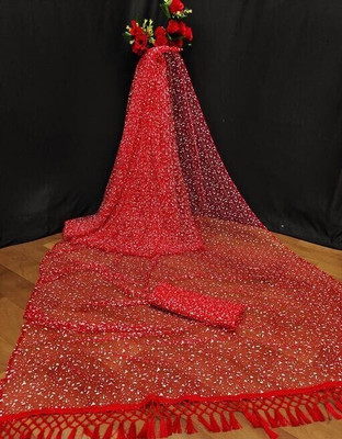 TECHNO WORLD Self Design Bollywood Net Saree(Red)