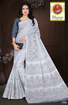 mahakali Printed Patola Pure Cotton Saree(Grey)