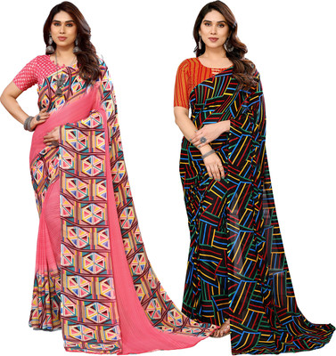 kashvi sarees Printed Daily Wear Georgette Saree(Pack of 2, Pink, Multicolor)