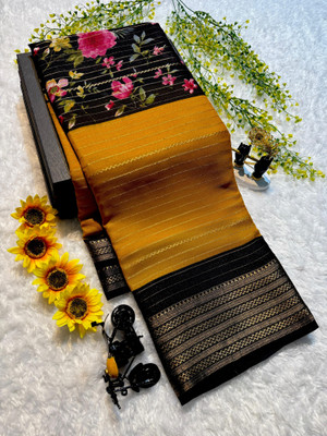 SHREE BHERUNATH FASHION Embroidered Mysore Raw Silk Saree(Yellow)
