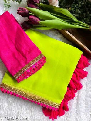 mahalaxmi fab Solid/Plain Bollywood Georgette Saree(Green, Pink)