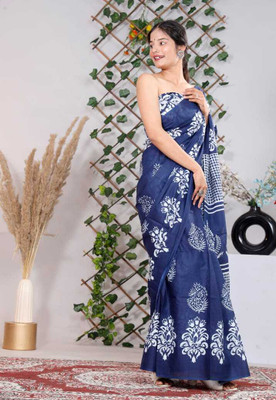 Om Traders Printed Saree with Attached Blouse Cotton Silk Saree(Multicolor)