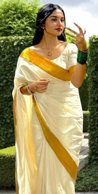 Gugaliya Solid/Plain Kasavu Pure Cotton Saree(Multicolor)