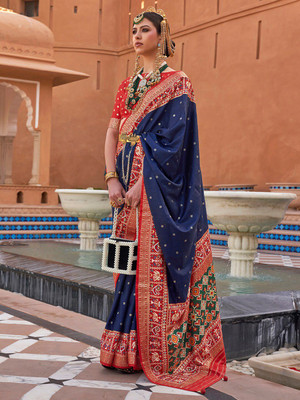 ANOUK Woven Patola Silk Blend Saree(Blue)