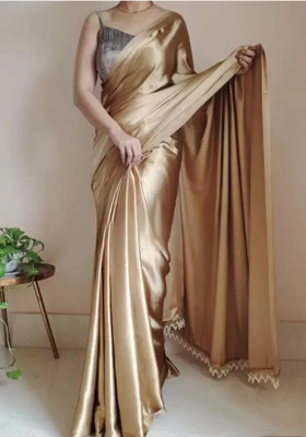 siddharth textiles Solid/Plain Bollywood Satin Saree(Brown)