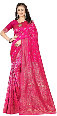 DHAYNAAND REEWA FASHION Floral Print Banarasi Jacquard Saree(Pink)