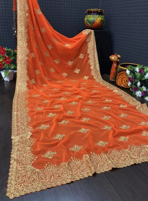 KHRITI FAB Embroidered Bollywood Georgette Saree(Orange)