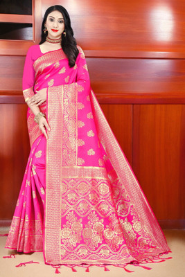 ALMEDA Woven Kanjivaram Jacquard, Silk Blend Saree(Multicolor)
