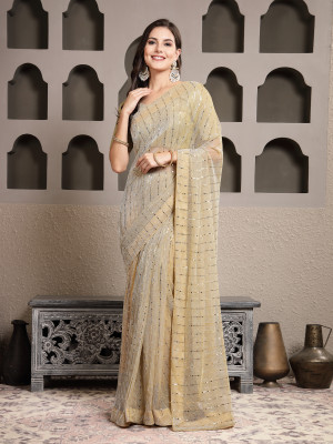 Stylum Self Design, Embellished Kantha Lycra Blend Saree(Gold)