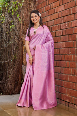 INDIAN BEAUTIFUL Woven Banarasi Cotton Silk Saree(Purple)