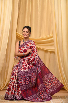 CRAFTWELL Self Design Handloom Pure Cotton Saree(Multicolor)