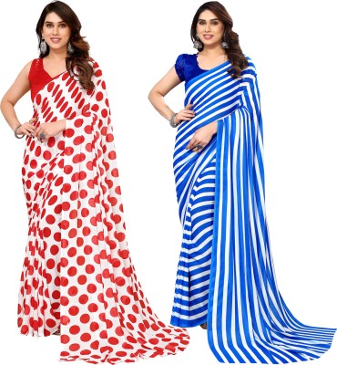 Anand Sarees Printed Daily Wear Georgette Saree(Pack of 2, White, Blue)