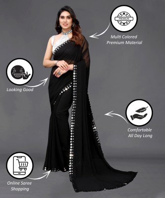 Vivan Fab Embellished Banarasi Chiffon, Georgette Saree(Black)