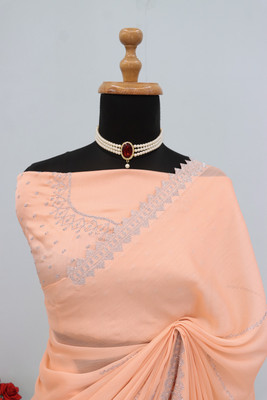 JennyFeb Villa Embellished Bollywood Pure Silk Saree(Pink)