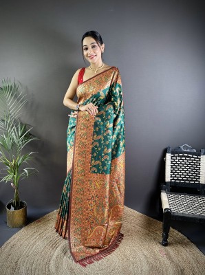 Niwaa Woven, Floral Print Banarasi Satin Saree(Green)