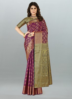 VBHP FASHION Woven Banarasi Jacquard, Satin Saree(Purple)