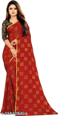 Triveni Fab Polka Print Daily Wear Chiffon Saree(Maroon)