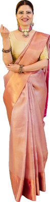NEEL TEXTILES Solid/Plain Banarasi Tissue Saree(Pink)