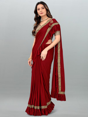 Foxsite Solid/Plain Daily Wear Lycra Blend Saree(Maroon)