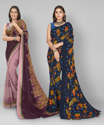 kashvi sarees Printed Daily Wear Georgette Saree(Pack of 2, Multicolor, Purple, Beige)