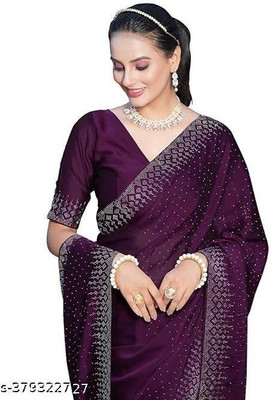ShiVAdit Ethnic Embroidered Banarasi Georgette, Chiffon Saree(Purple)