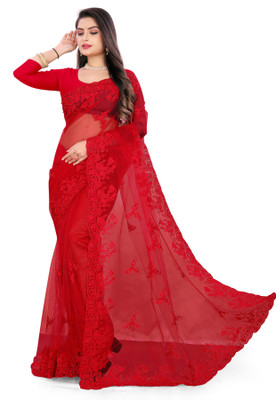 usharvi Self Design Bollywood Net Saree(Red)