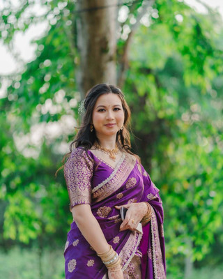 vraj enterprise Woven Mekhela Chador Pure Silk Saree(Purple)