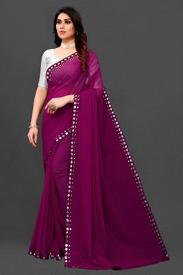 Rudara feshan Embellished, Solid/Plain Banarasi Georgette Saree(Purple)