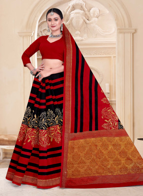 LYNETH Polka Print Sambalpuri Pure Cotton Saree(Black, Red, Gold)