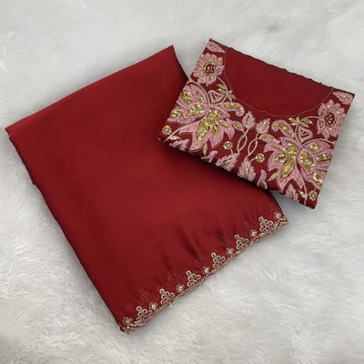 saanvi Printed Bollywood Silk Blend Saree(Maroon)