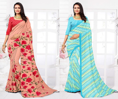 Panchvati NX Printed Daily Wear Georgette Saree(Pack of 2, Multicolor)