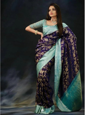 Suhanioi Self Design Bollywood Silk Blend Saree(Blue)