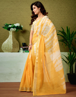 Samah Color Block Bollywood Linen Saree(Yellow)