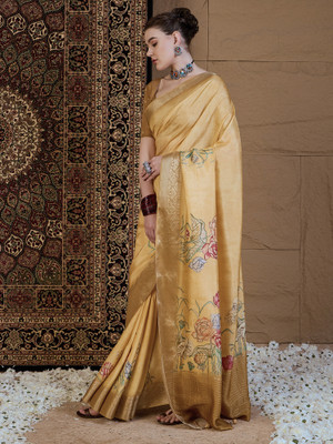 Sareemall Printed Chinnalapattu Viscose Rayon Saree(Beige)