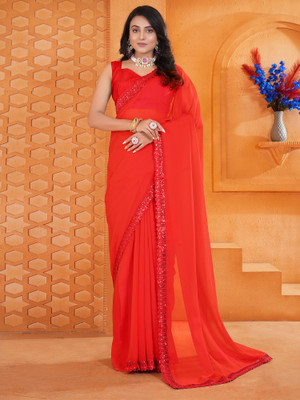 Sareemall Embellished Bollywood Georgette Saree(Orange)