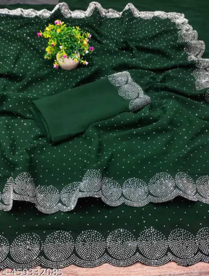 MAHADEV Self Design, Solid/Plain Bollywood Satin Saree(Green)