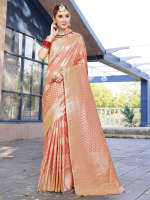 sagarika Woven Banarasi Art Silk Saree(Orange)