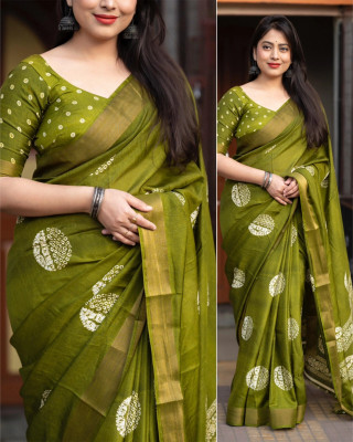 SSHAGUN LIFESTYLE Printed Hand Batik Cotton Silk Saree(Green)